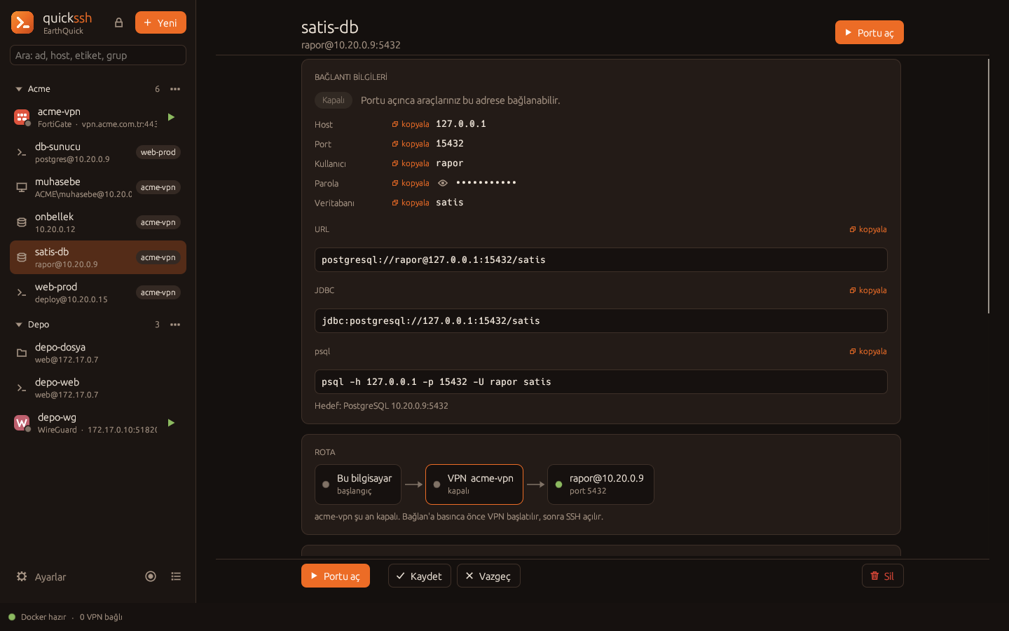 QuickSSH database ports