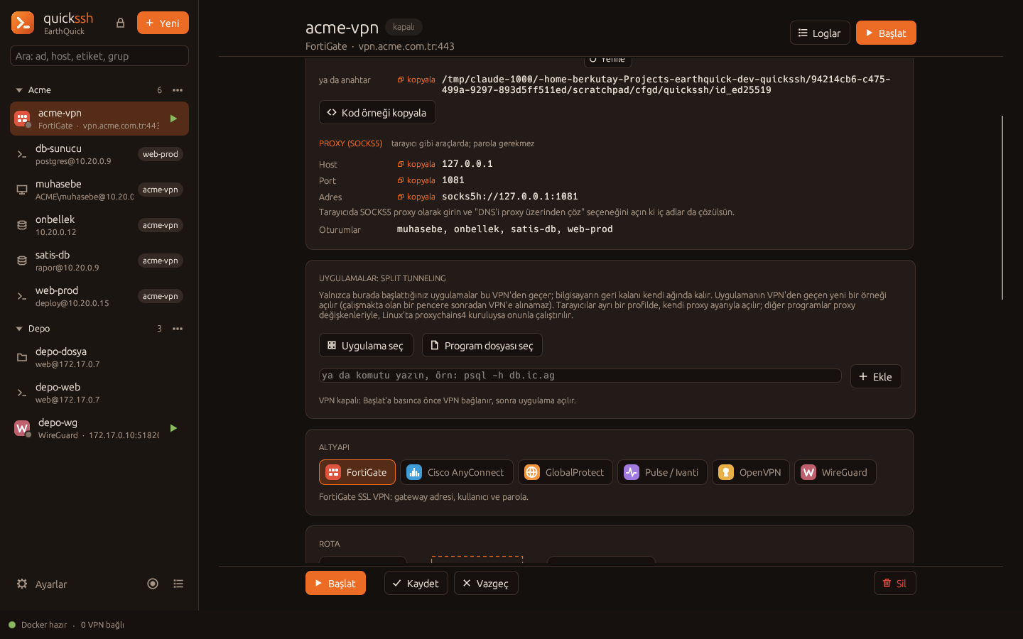QuickSSH VPN profiles