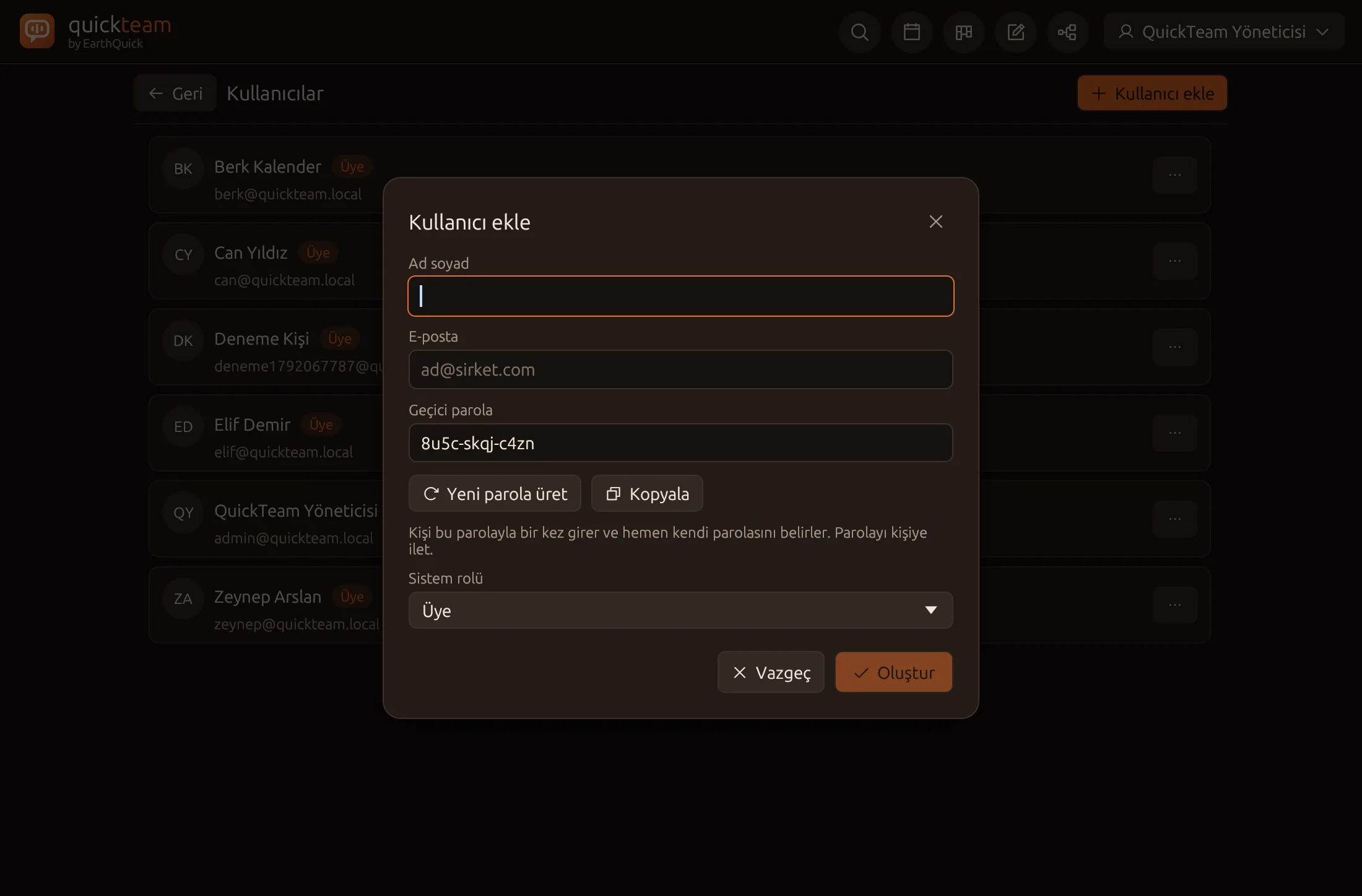 QuickTeam user management